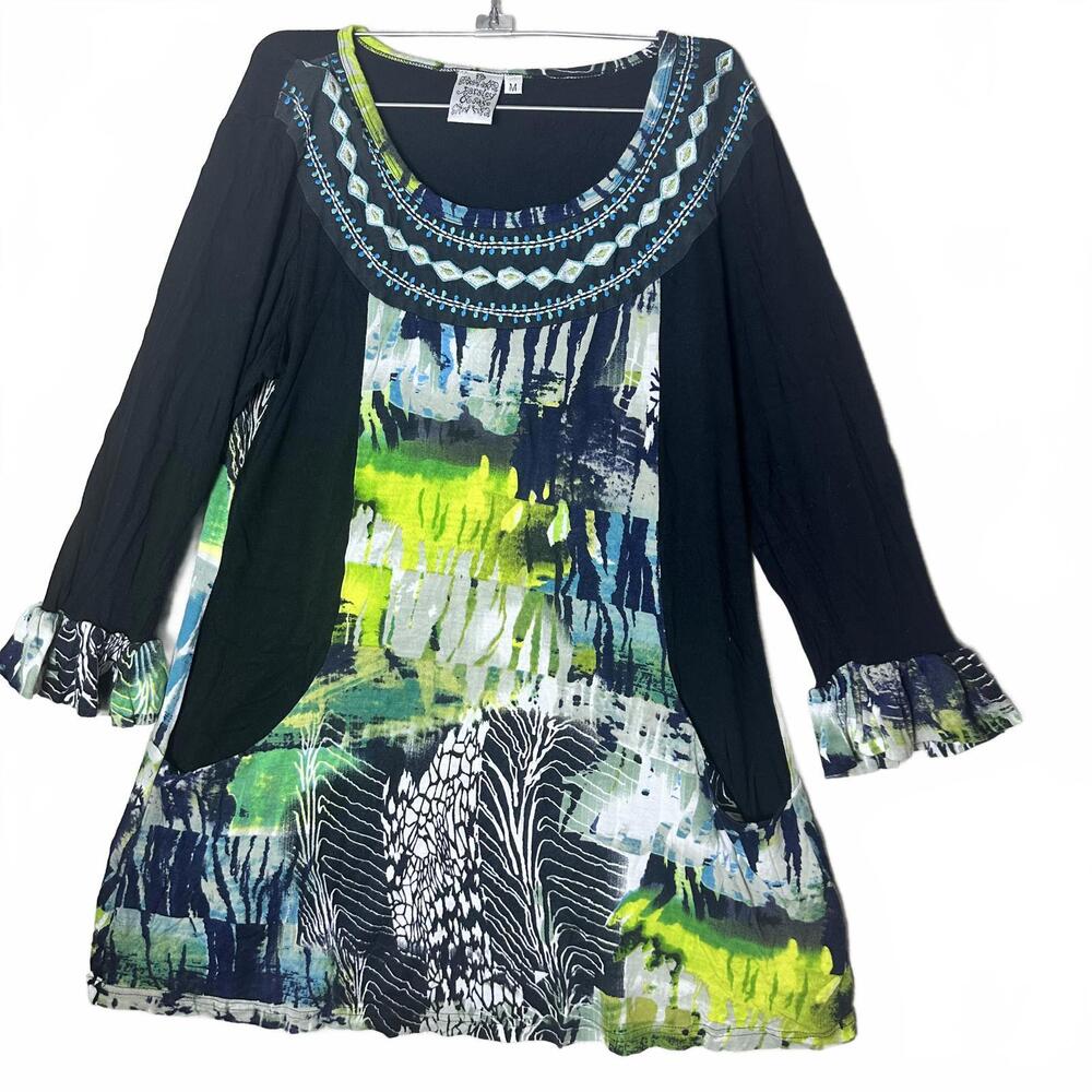 Parsley and sage tunic top artsy forest fairy embroidery slouchy pockets sz Med